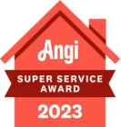 Angi Super Service Award 2023 badge in red house shape.