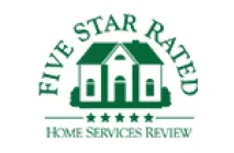 Five Star Rated Home Services Review logo with green house and stars.